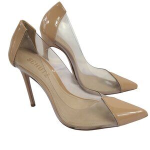 NEW Schutz Cendi Nude Beige PVC Transparent Pointed Toe High Heels Sz 5